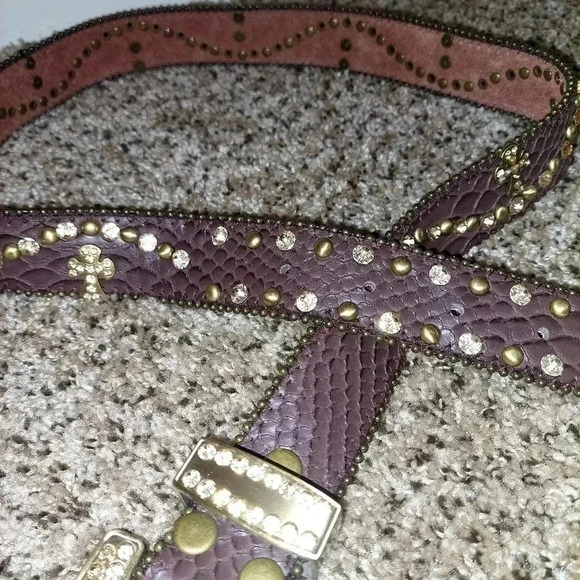 Brown Genuine leather rhinestone, studded and crosses Rodeo bling belt. SIZE M - Picture 7 of 13